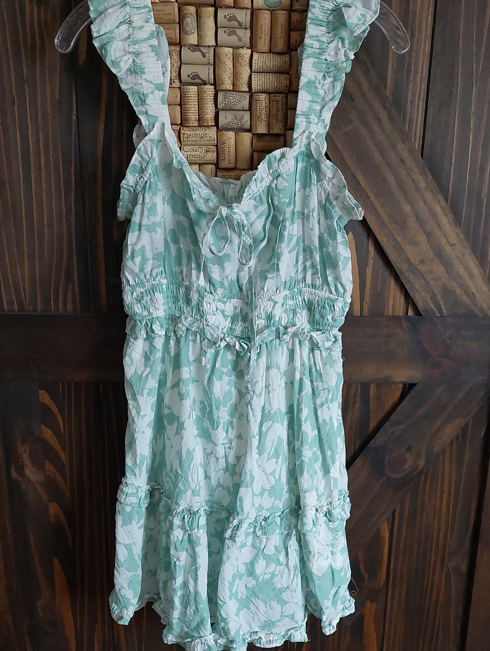 Blu Pepper Light Mint Floral Ruffled Sundress Sz L